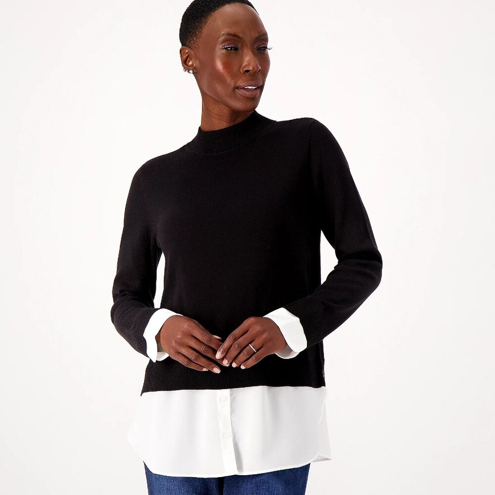 Isaac Mizrahi Live! Petite Mock Neck Sweater Twofer - Size 4XP a561402